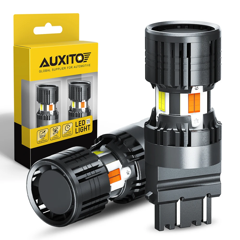 AUXITO 2szt Turbo P27/7W T25 3157 Żarówka LED Canbus Samochodowa lampka kierunkowskazu DRL Podwójny kolor Bursztynowy Żółty Biały Super Jasny