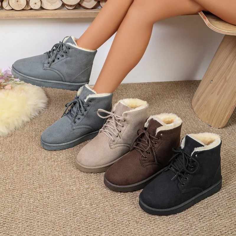 Winter New Lace Up Design Fleece Lined Comfortable Casual Women's Boots 2026 Fashion Korean Style Warm Snow Boots for Women