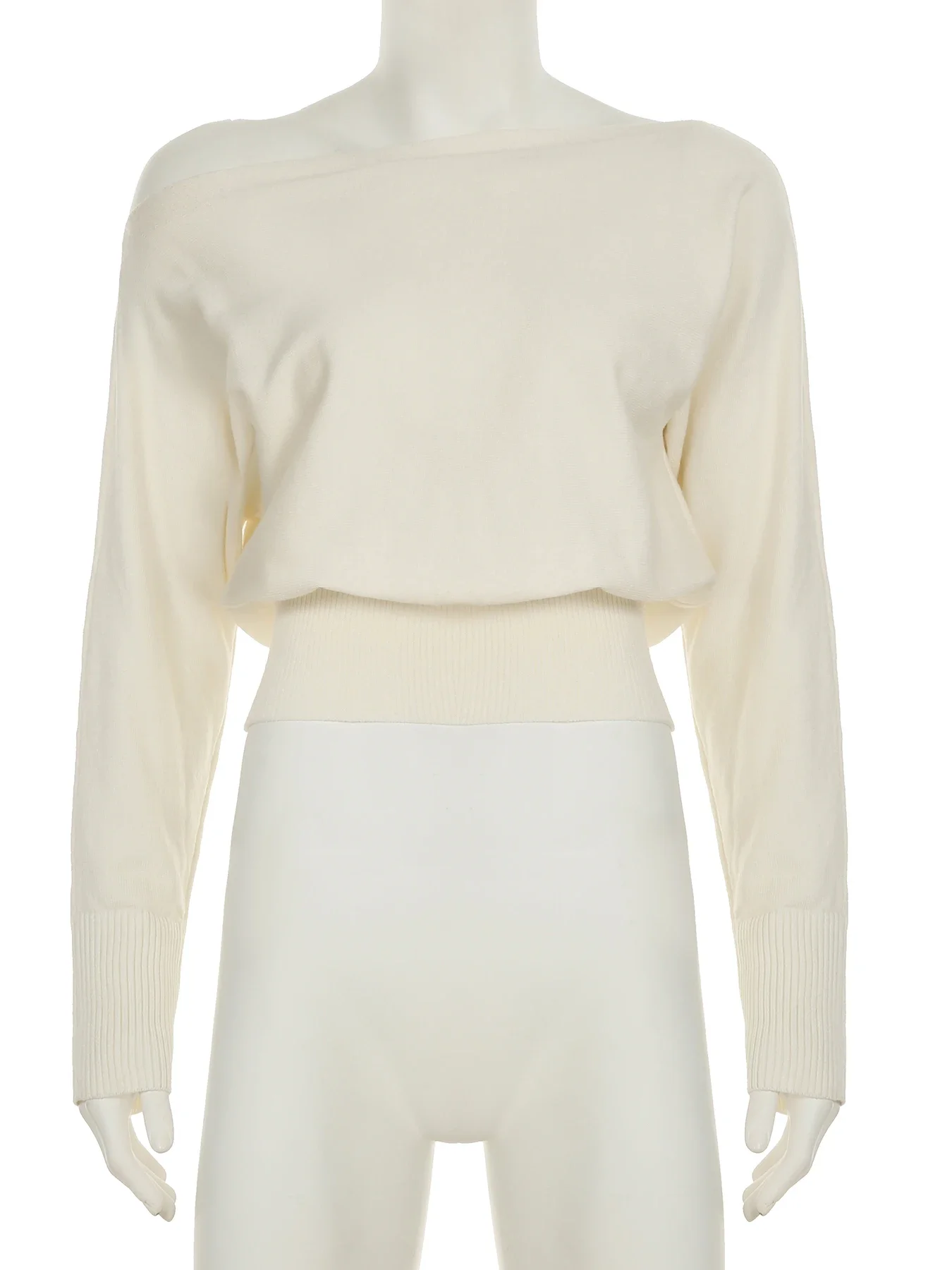 الصلبة خارج الكتف سترة فضفاضة مائل الرقبة طويلة الأكمام محبوك البلوفرات النساء الخريف الشتاء أزياء سيدة عادية