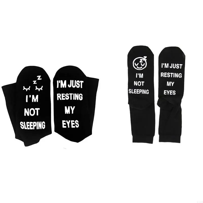 

LXAD Unisex Funny Sayings Cotton Socks Novelty I Not Sleeping Just Resting Eyes Letters Hosiery Birthday Santa Gifts