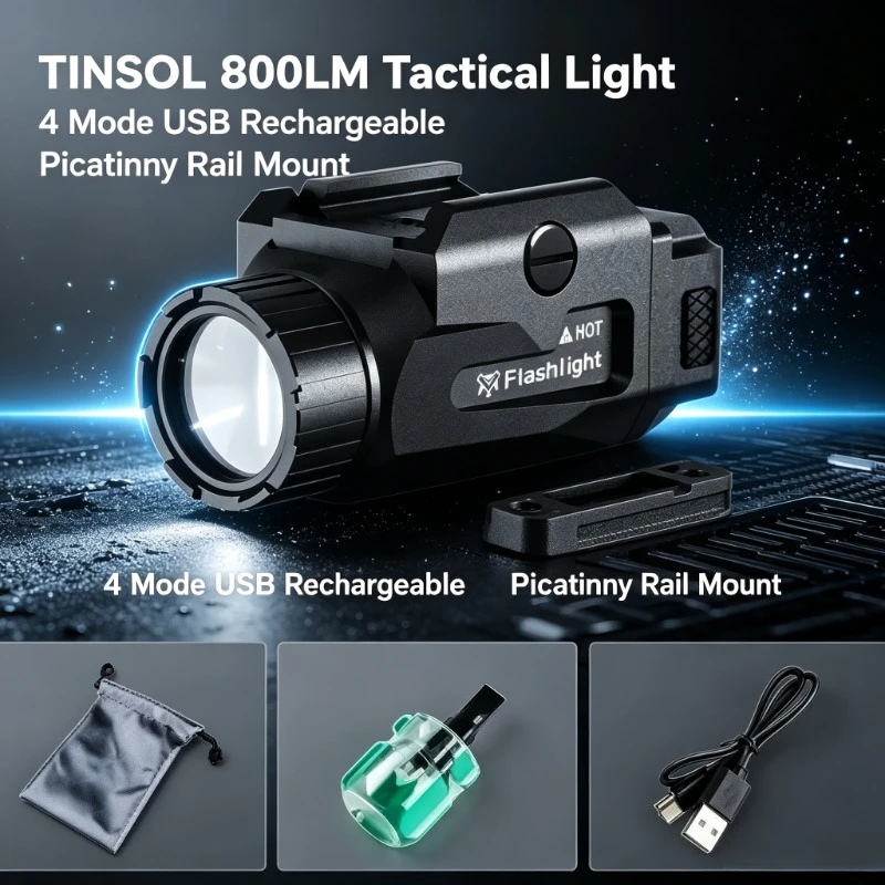 USB Rechargeable Bright Light TINSOL 800LM 4‑Function Quick Release Accessory For Outdoor Night Hobby Project