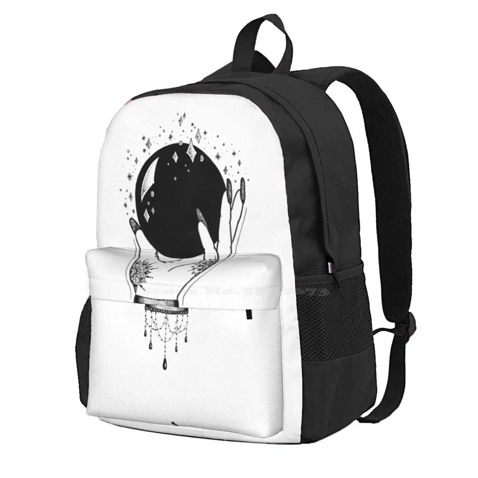 Crystal Ball Hot Sale Schoolbag Backpack Fashion Bags Crystal Ball Future Fortune Teller Black And White Fine Liner Detail Line