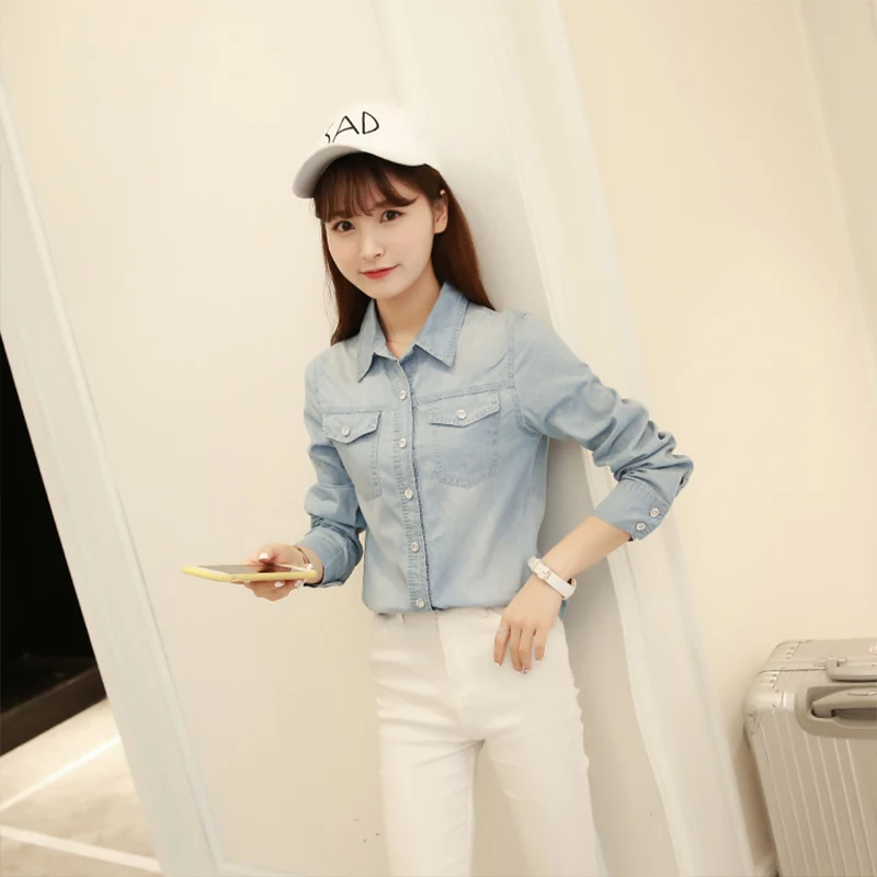 2024 New Pure Cotton Thin Casual Denim Shirt for Women Spring Autumn Long Sleeved Slimming Summer Sun Protection Trendy Top