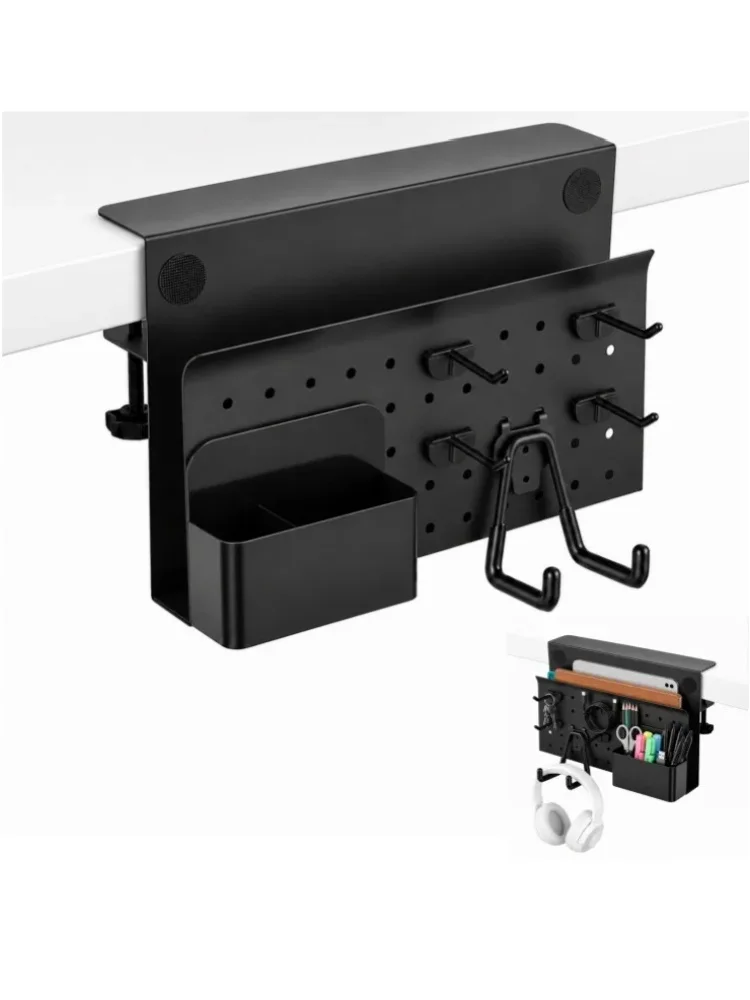 Kabelfreier Klemm-Organizer für den Schreibtisch, Metall-Pegboard-Aufbewahrungsregal mit Kopfhörerhalter, Stifthalter für Laptop, Tablet, Telefon, Bürobedarf, Kabelmanagement