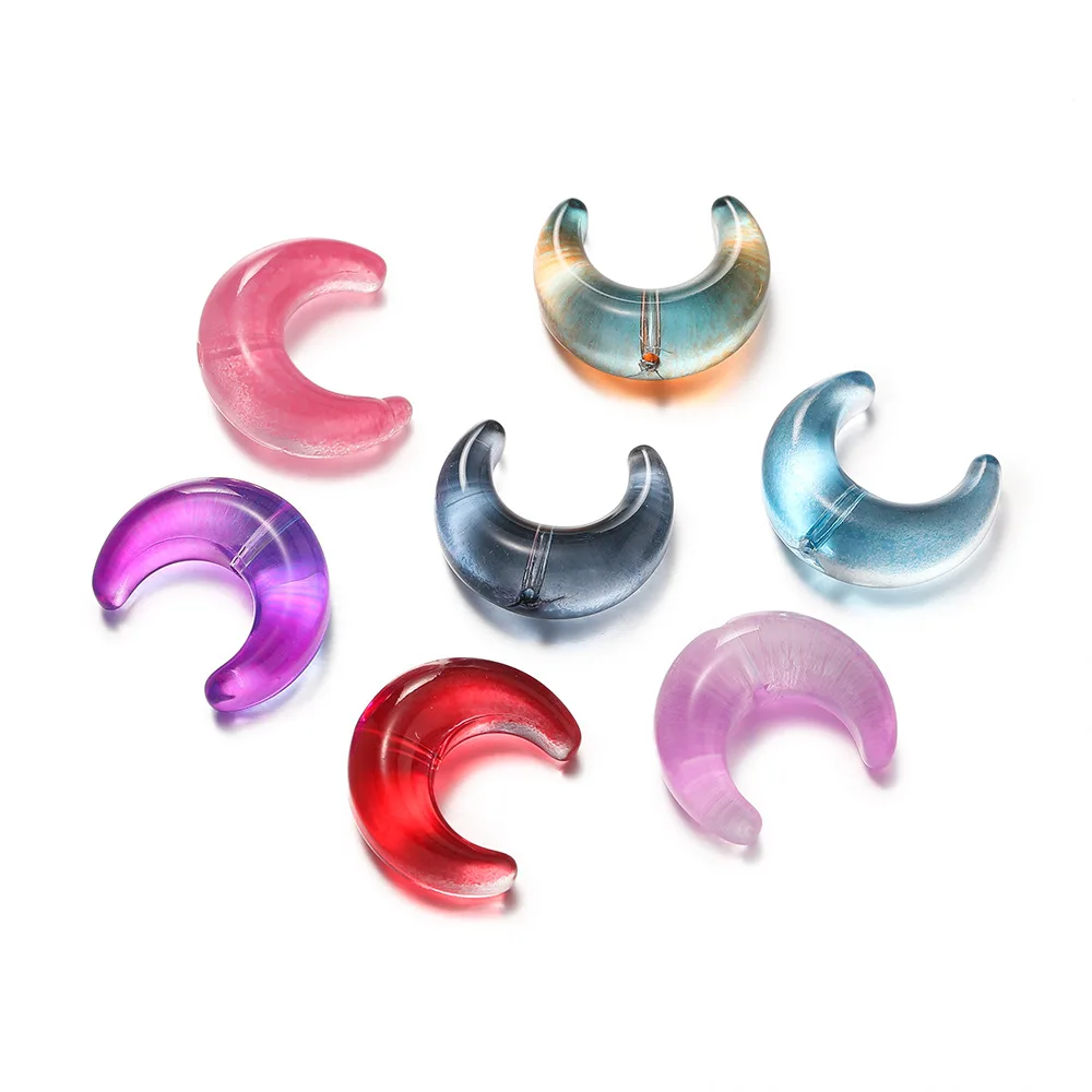 

50pcs/lot Trendy Moon Shape Lampwork Glass Bead Clear Czech Crystal Beads For Charms Bracelets DIY Jewelry Making Supplies