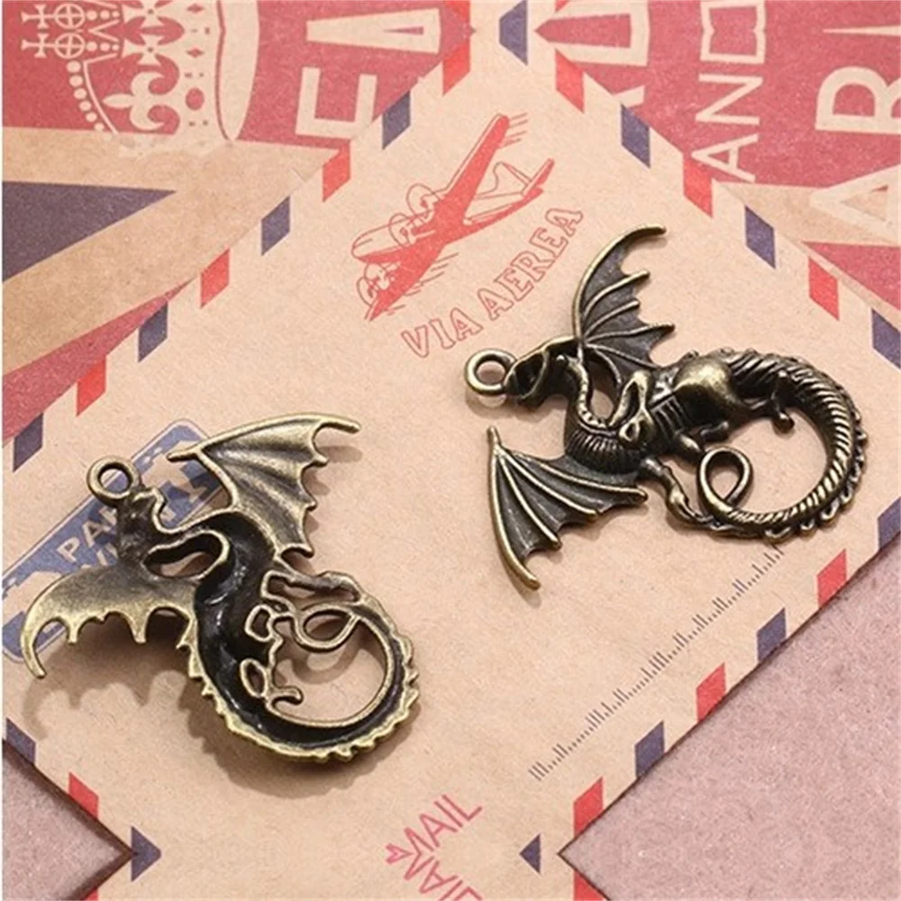 5Pcs/lot Retro Alloy Flying Dragon Pendant Crafting Charms Neckalce Bracelet Making DIY Jewelry Findings Accessories 45*43MM