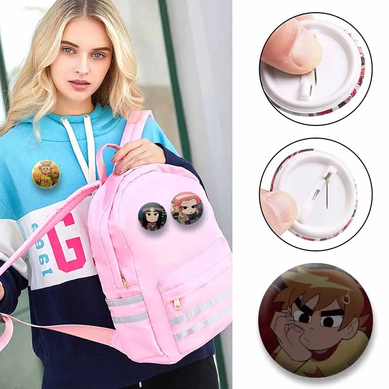Cute Cartoon Ramona Flowers Kim Pine Brooch Fashion Jewelry Enamel Pins Anime Scott Pilgrim Takes Off Badge on Clothes Hat Gifts
