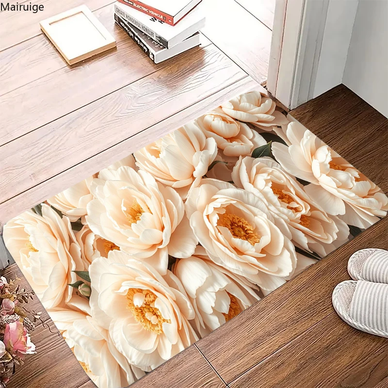 Home Decor Entrance Door Mat Flower Rose Peony Pastoral anti-slip Carpet Living Room Rugs Furry Mat Carpet Bedroom Decoration