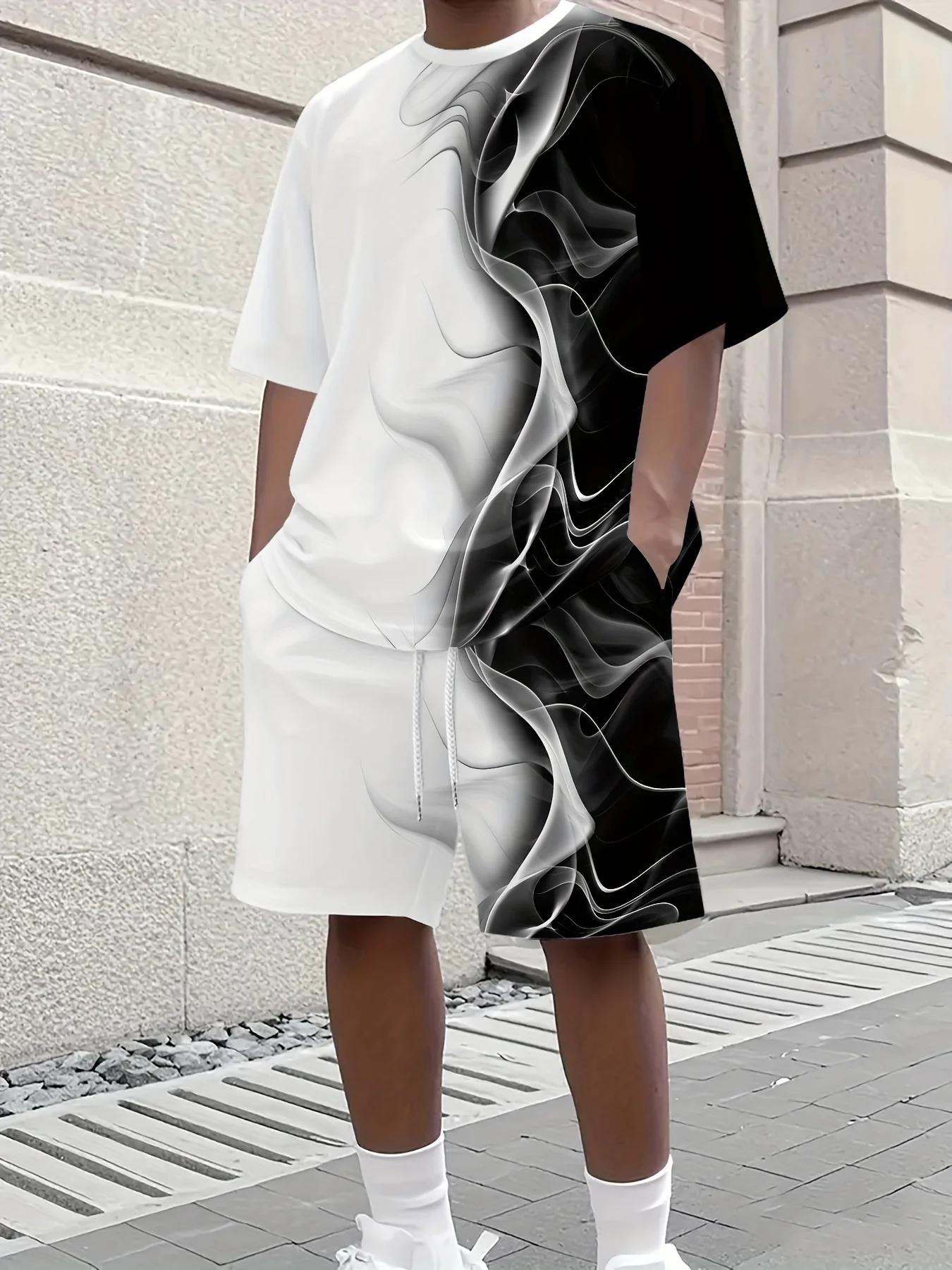 Men's Summer 3D Printed Short Sleeved  Casual Party Clothing, Hip-hop Street Style T-shirt and Shorts Set