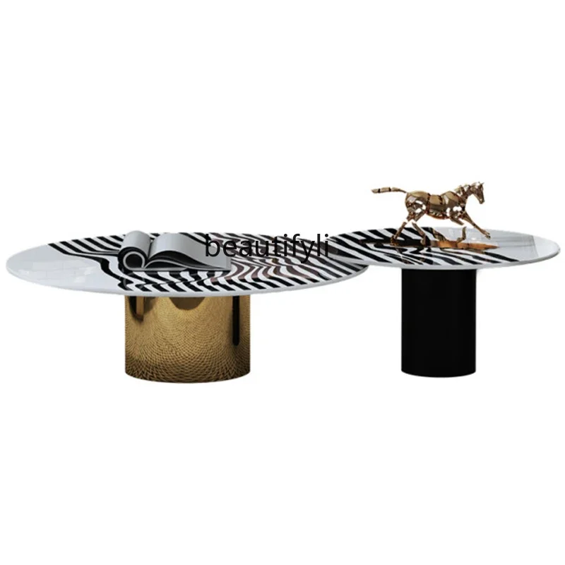 

Nordic marble coffee table Italian modern round living room home tea table combination