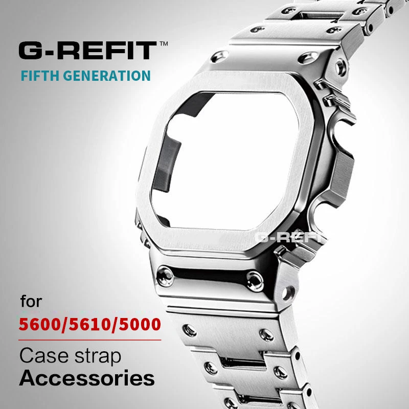 

G-Refit New DW5600 GWM5610 G5600E GWB5600 Metal Bezel 5610 Stainless Steel Watchband Strap 5600 Wtach Case Accessories WithTools