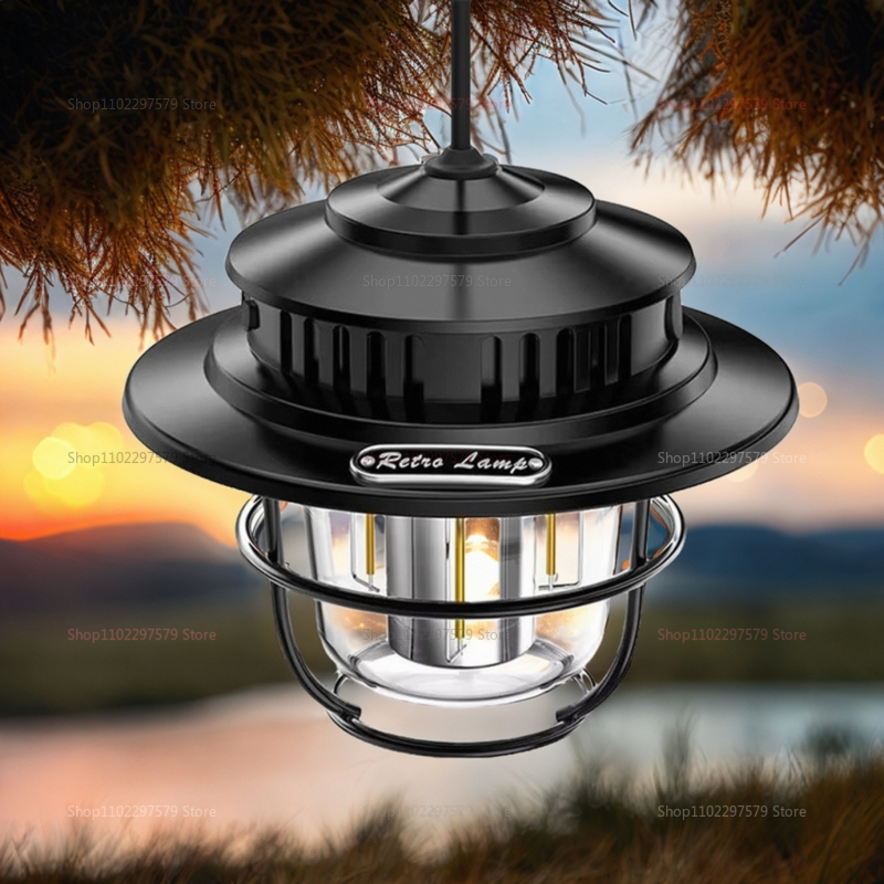  Portable Camping Lights Retro Black Outdoor Adventure Camping Mountaineering Long Range Four-Color Light Source Adjustable 