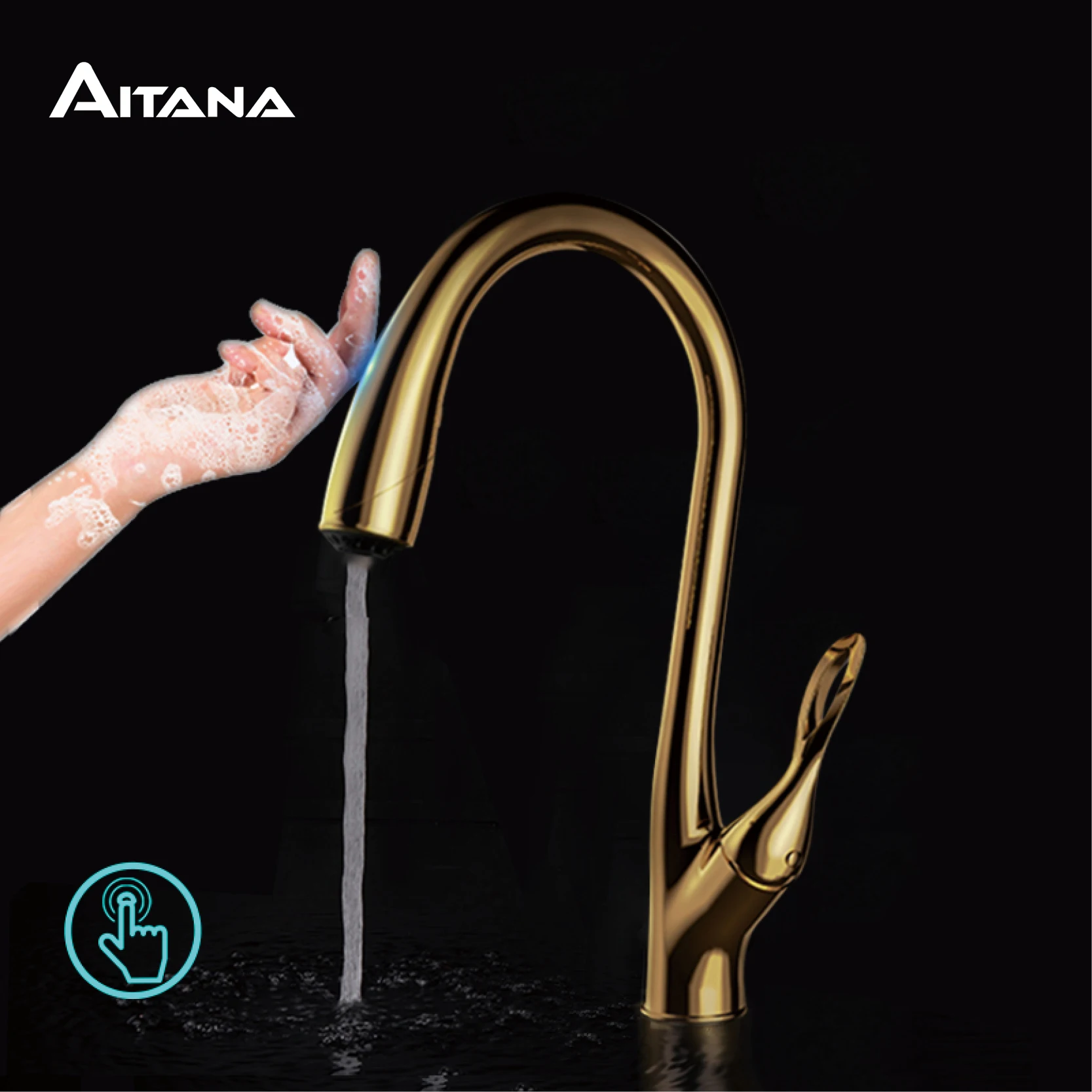 Black brass bathroom faucet with intelligent touch design single handle cold and hot dual control 3 function pull-out faucet