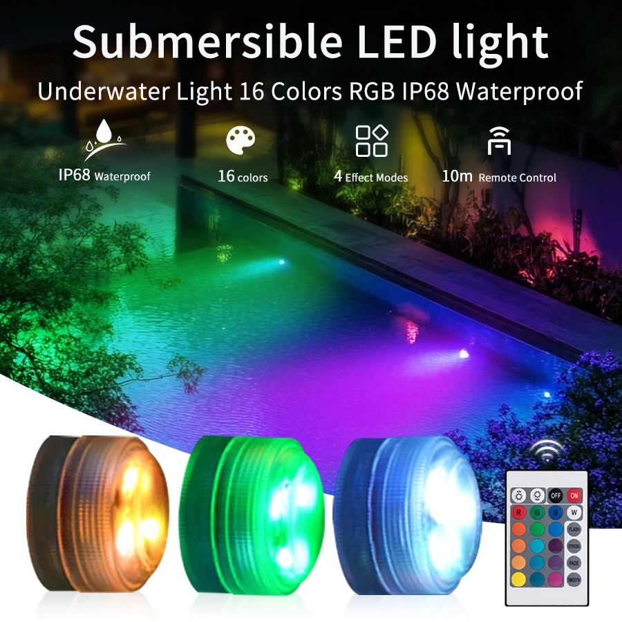 Submersible LED Lights with Remote Control RGB Changing Underwater Light Small Led Candle Light for Pool Party Wedding Decor