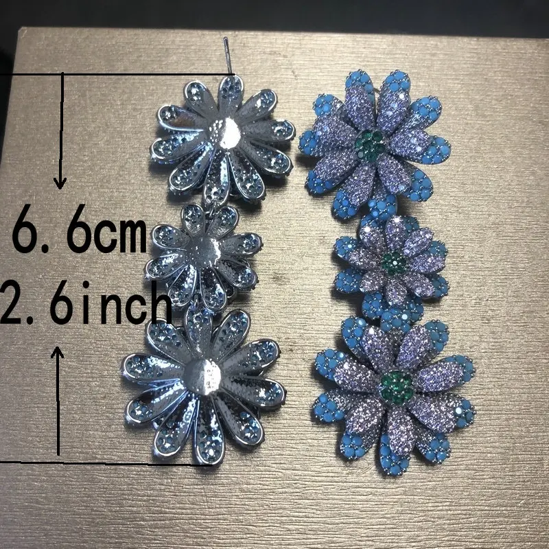 Bilincolor Luxury Blue Flower Earring for Women Wedding Jewelry Gift