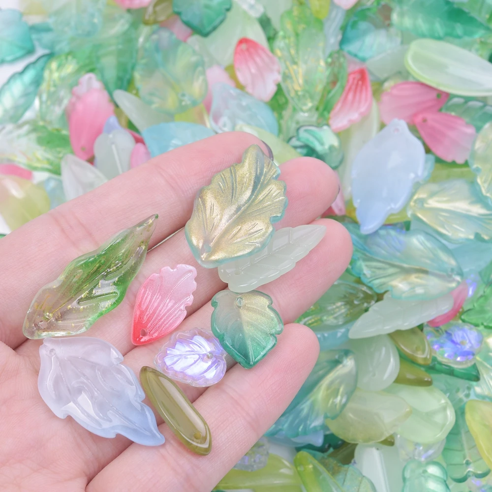 30pcs High Quality Glass Leaf Beads Leaf Shaped Beads Loose Spacer Beads For Jewelry Making DIY Bracelet Earrings Accessories