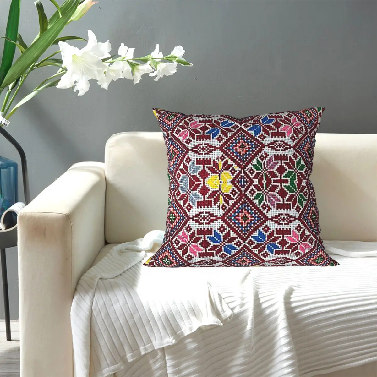 Embroidery The Palestinian Traditional Tatreez Square Pillowcase Pillow Cover Cushion Decor Comfort Throw Pillow for Home Car