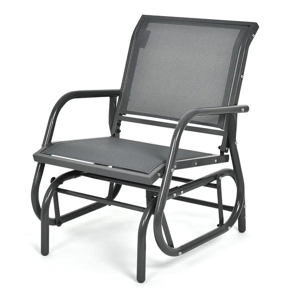

Swing Glider Chair, Outdoor Rochair W/Study Metal Frame, Comfortable Single Glider Patio Chair Forporch, Poolside, Lawn,