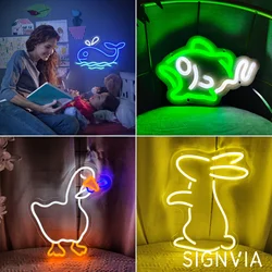 Letrero de luz de neón LED, lámpara de modelado de animales, conejo, ballena, pato, pez, decoración de habitación, fiesta, Festival, tienda, arte de decoración de pared, 5V