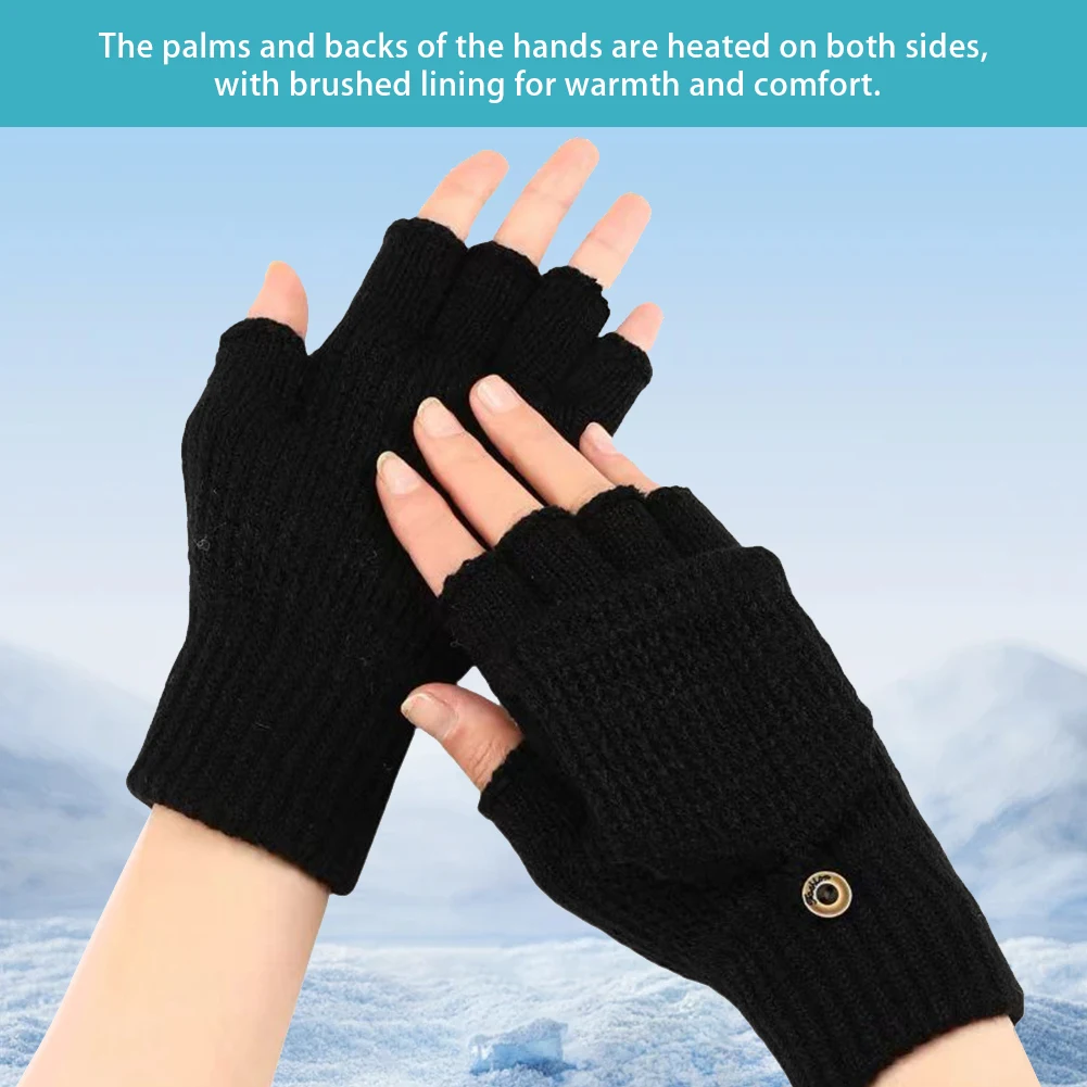 Guantes calefactables eléctricos USB, guantes de invierno tejidos de medio dedo, guantes térmicos a prueba de viento, guantes de punto cálidos para motocicleta y bicicleta