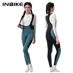 INBIKE Thermal Cycling Bib Pants Women Winter Bike Biking Bib Tights Padded Bicycle Long Leggings with Pockets MTB Cycling Pants