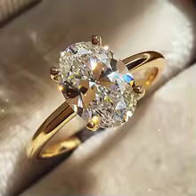 Wedding Bands 925 Sterling Silver Oval Zircon Ring - Golden