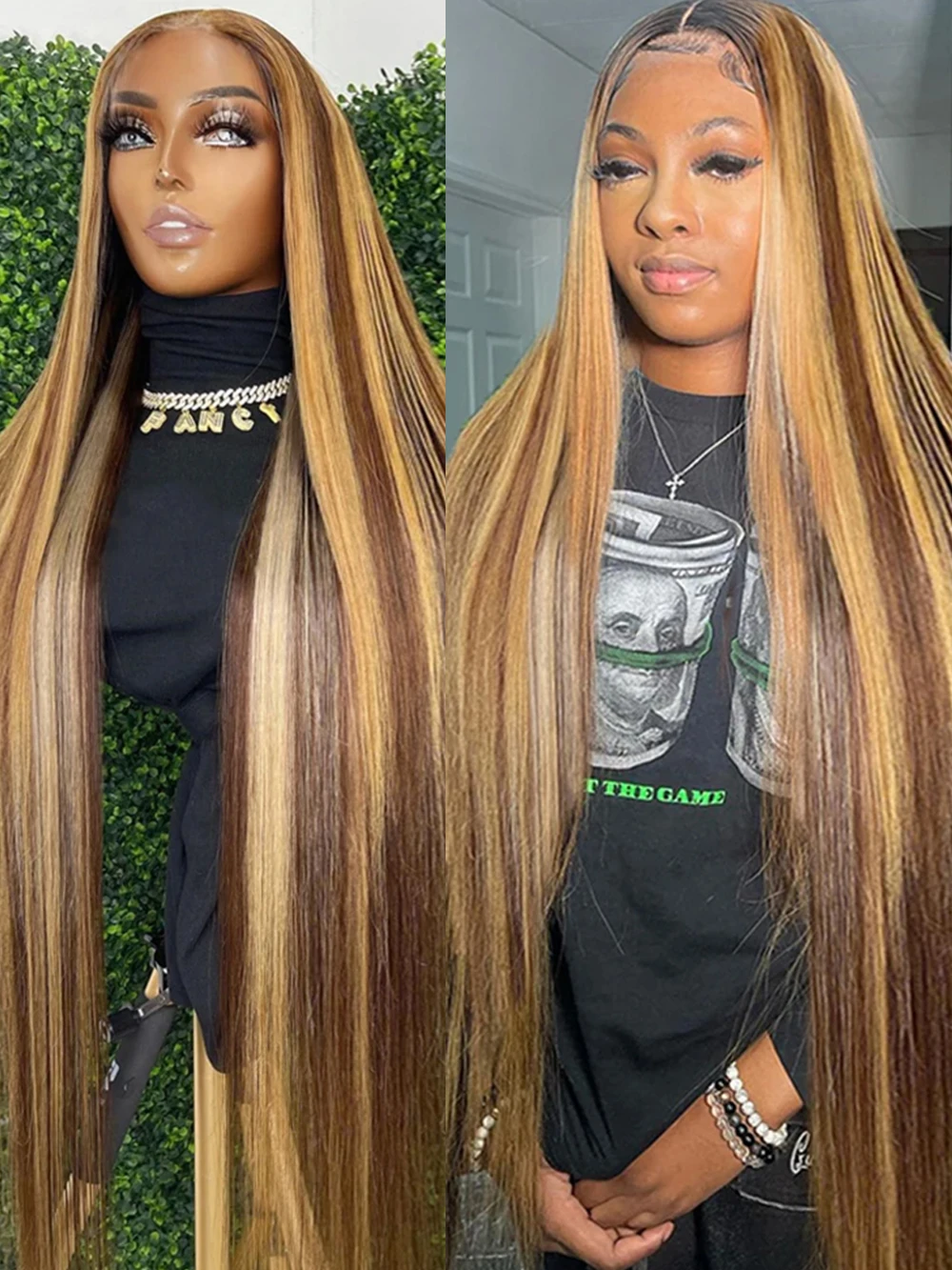 

200 Density P4/27 Highlight Lace Front Wigs Human Hair Preplucked Straight Frontal Wig 36 Inch HD Lace Human Hair Wigs For Women