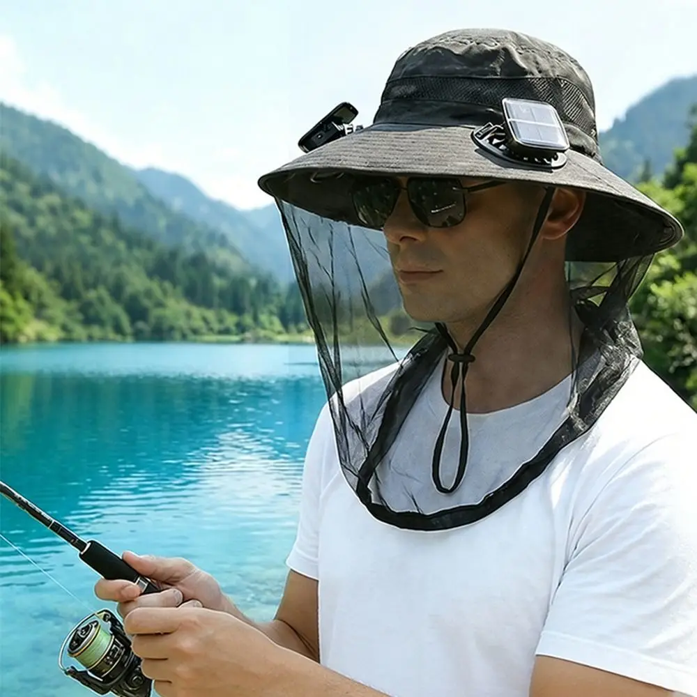 New Solar Powered Solar Fan Hat Dual Fans Wide Brim Dual Solar Charging Hat UPF 50 Cooling Fans Cooling Fan Hat Hiking
