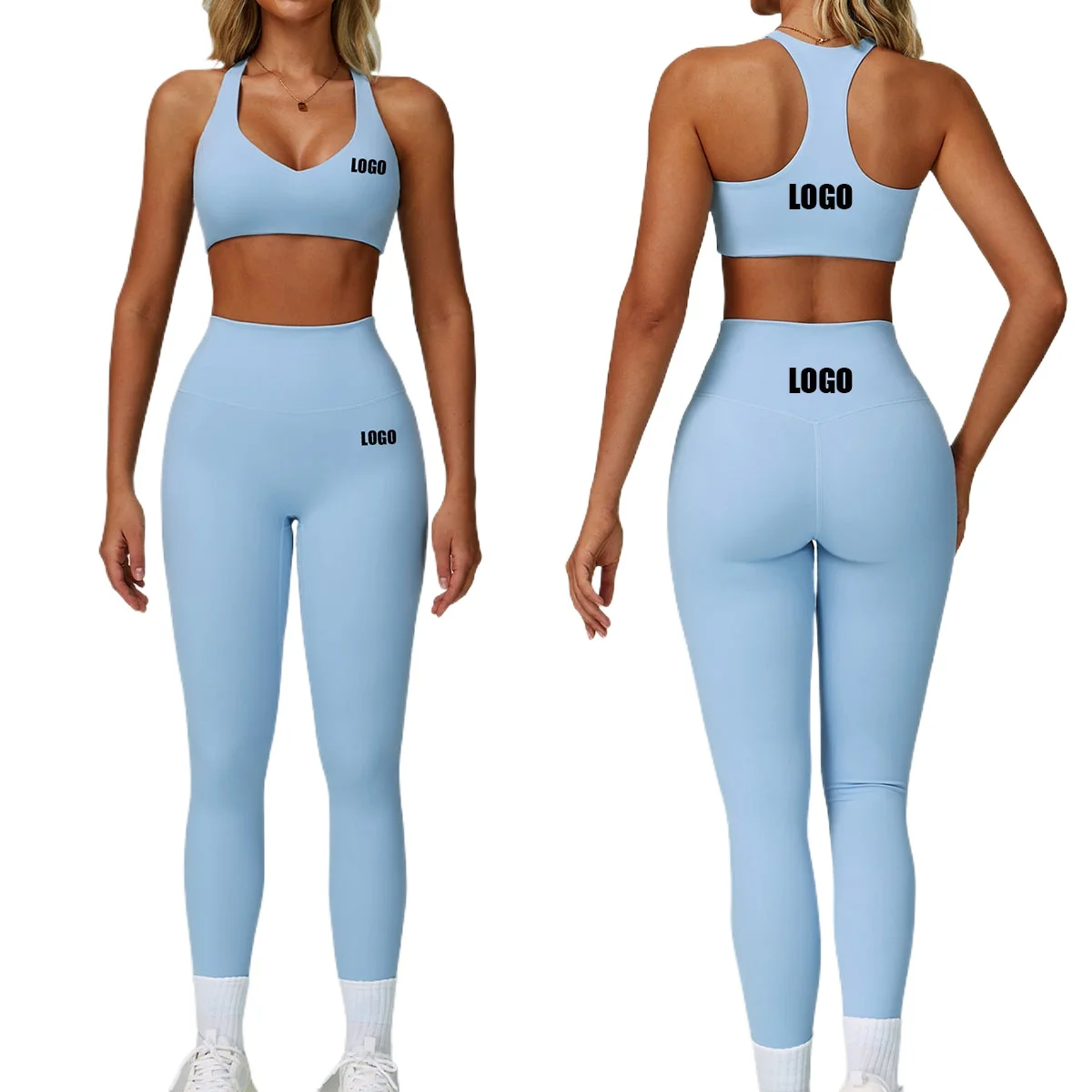 

Custom LOGO women's summer nude yoga beauty back tight quick-drying fitness clothes outdoor sports cycling running two-piece set