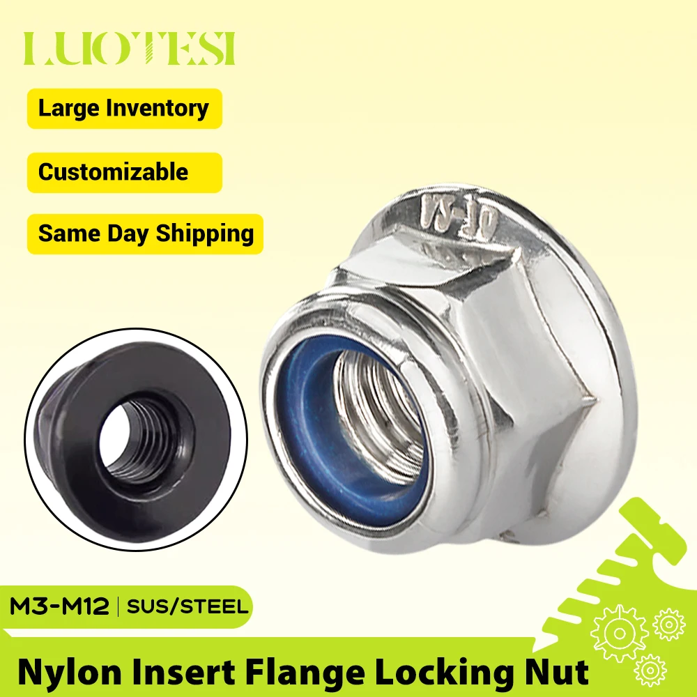 Tuerca hexagonal con inserto de nylon, tuerca hexagonal autoblocante de acero inoxidable 304, acero al carbono zincado, M3 M4 M5 M6 M8 M10 M12