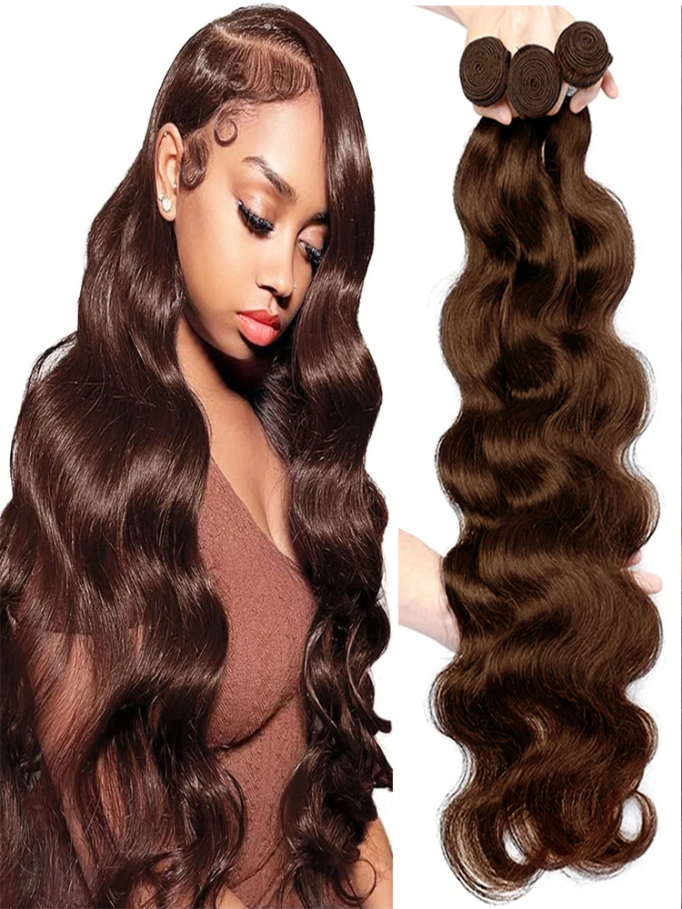 # 4 Zestawy Ciemnobrązowych Włosów Body Wave 1/3 Sztuki, 18-30 Cali, Przedłużane Włosy Remy dla Kobiet, Brazylijskie Podwójne Wszywki — 2