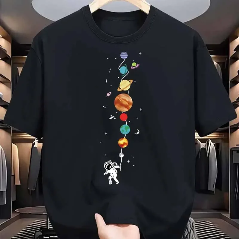 Men's Clothing Summer Astronaut Planet Print T-shirt Casual Fashion Streetwear Harajuku Tops Cotton O-Neck Short Sleeve Tees