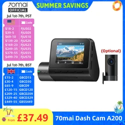 Global 70mai Dash Cam A200 Dual-channel Record 1080P HDR 2'' IPS Screen 24H Parking Monitor Car DVR 70mai A200 WIFI APP 130° FOV