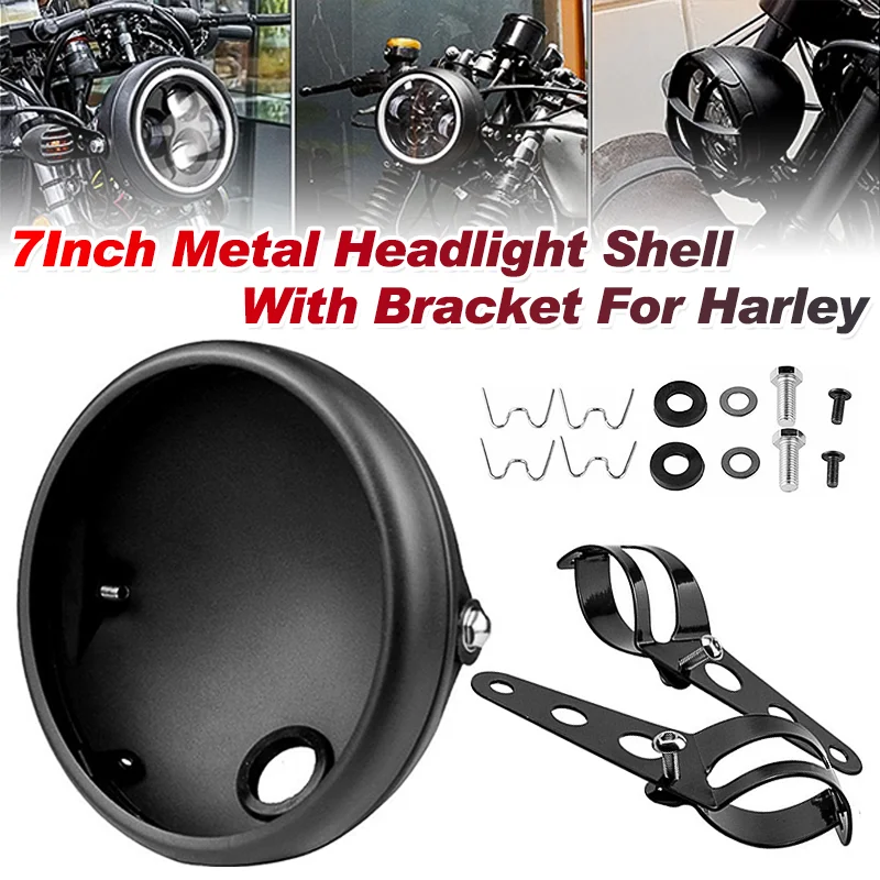 Universal Headlight 7 Inch Housing Motorcycle Headlight Side Mount Round Shell Black Modification Accessories For Harley