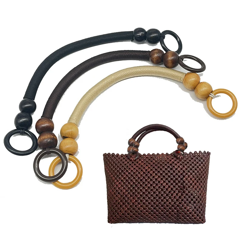 1Pc Wooden Bead Handbag Handle Bag Handles Rope Weave Wooden Bead Handle Shoulder Strap Hand Straps DIY Handbag Accessories