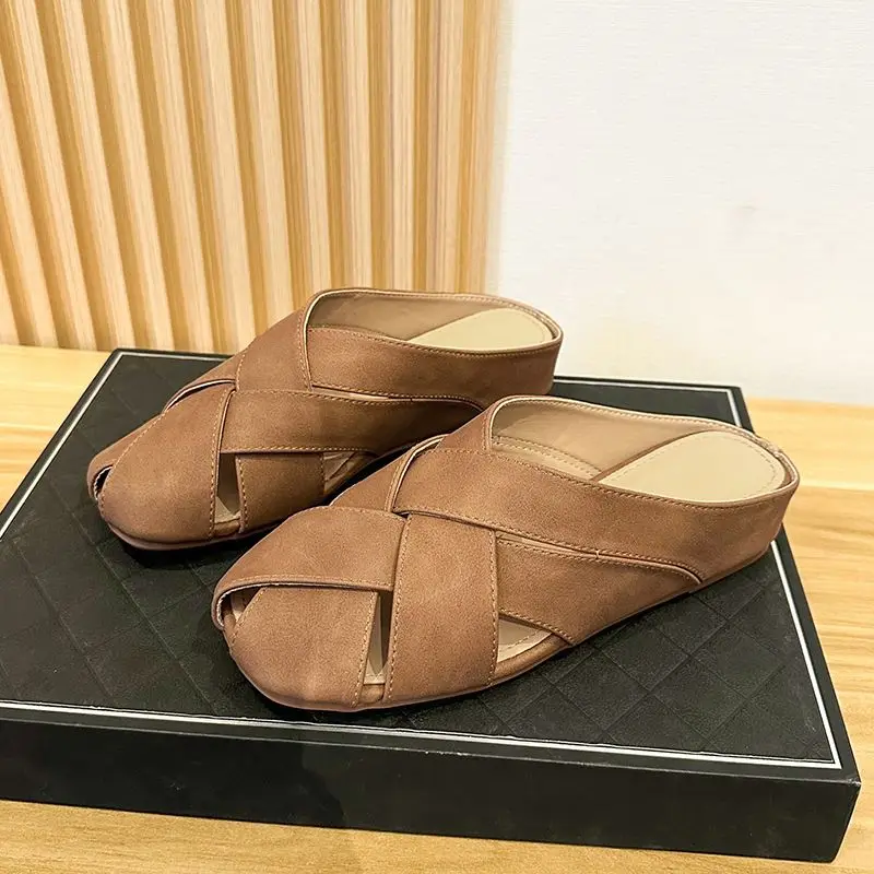 Women's summer new retro woven sandals flat heel rubber bottom comfortable multi-functional slippers soft bottom casual sandals
