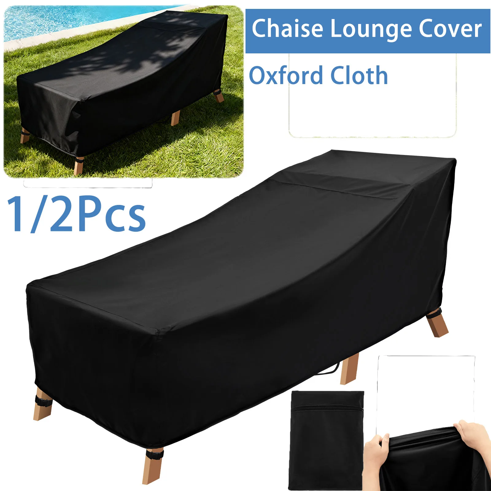 

1/2Pcs Chaise Lounge Cover Oxford Cloth Recliner Protective Cover with Storage BagHome Outdoor Waterproof Garden Furniture Cover
