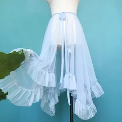 Lolita falda transparente de malla con volantes asimétricos para mujer, cubierta de malla transparente Kawaii, faldas delgadas curtianas para fiesta