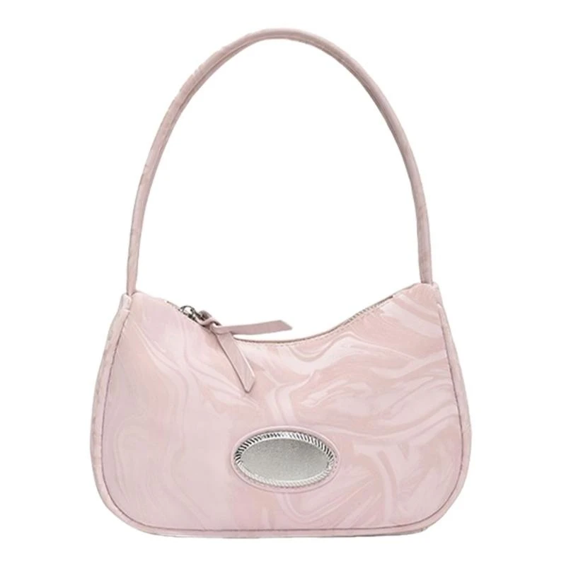 

Casual PU Leather Shoulder Bag Simple Solid Color Underarm Bag Zippered Handbag