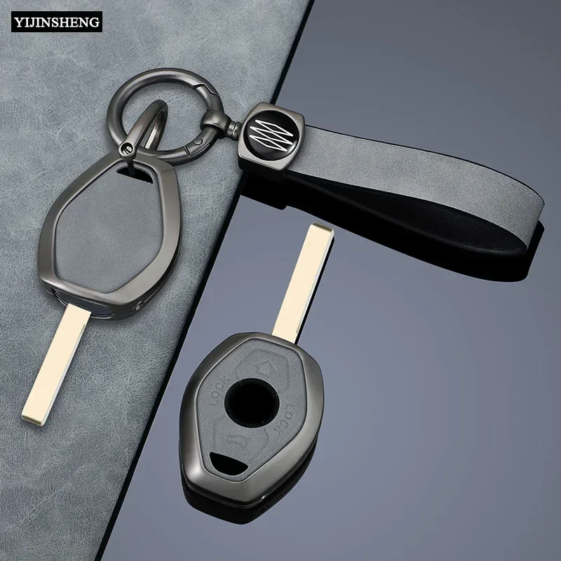 Metal + Leathe Car Key Case Cover Fob Skin Holder Shell for BMW X5 E53 X3 F83 E46 E39 E38 E60 E63 E61 E64 Z3 Z4 E85 E86 M5 325i