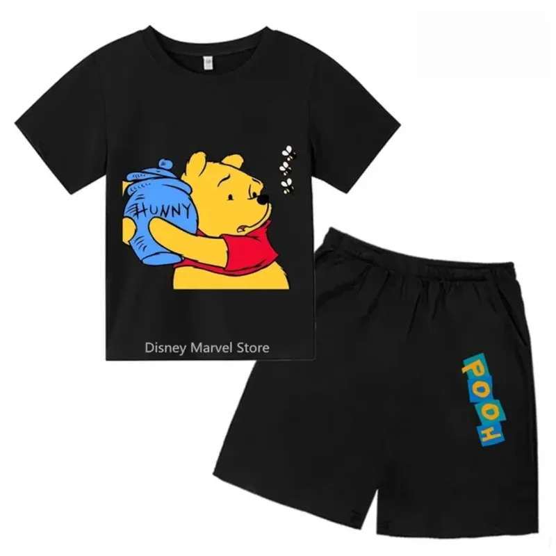 Winnie The Pooh cartoon Summer Boys & Girls T-Shirt & Shorts Age 3-14  Stylish Cartoon print t-shirt short 2pcs sets