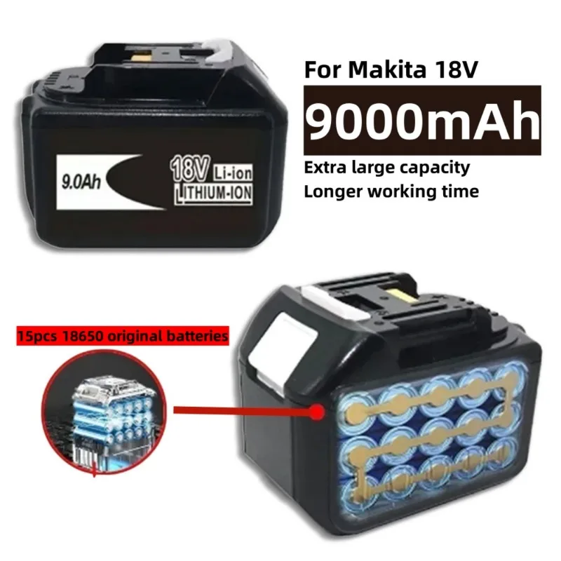 For Makita Lithium Ion Replacement Battery with LED, 18V, 6.0Ah/9.0Ah, LXT, BL1860B, BL1860, BL1850, Rechargeable Power Tool