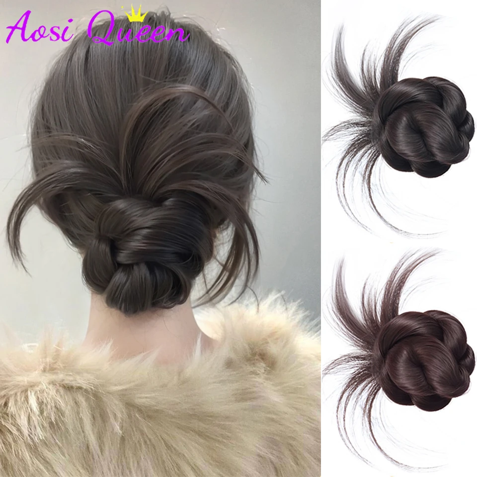 AOSI สังเคราะห์ครึ่ง Tie ผมคู่ Bun Messy Cat's หูผม Bun LOW Claw Chignon ห่อรอบ Hairtail EXTENSION สําหรับผู้หญิง