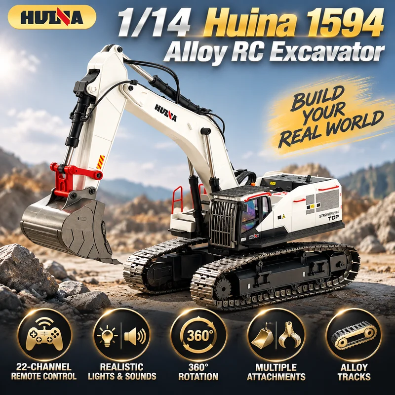 Hot Huina 1594 22-Channel 1:14 Remote Control Alloy Crawler Excavator RC Electric Engineering Vehicle Model With Sound And Light