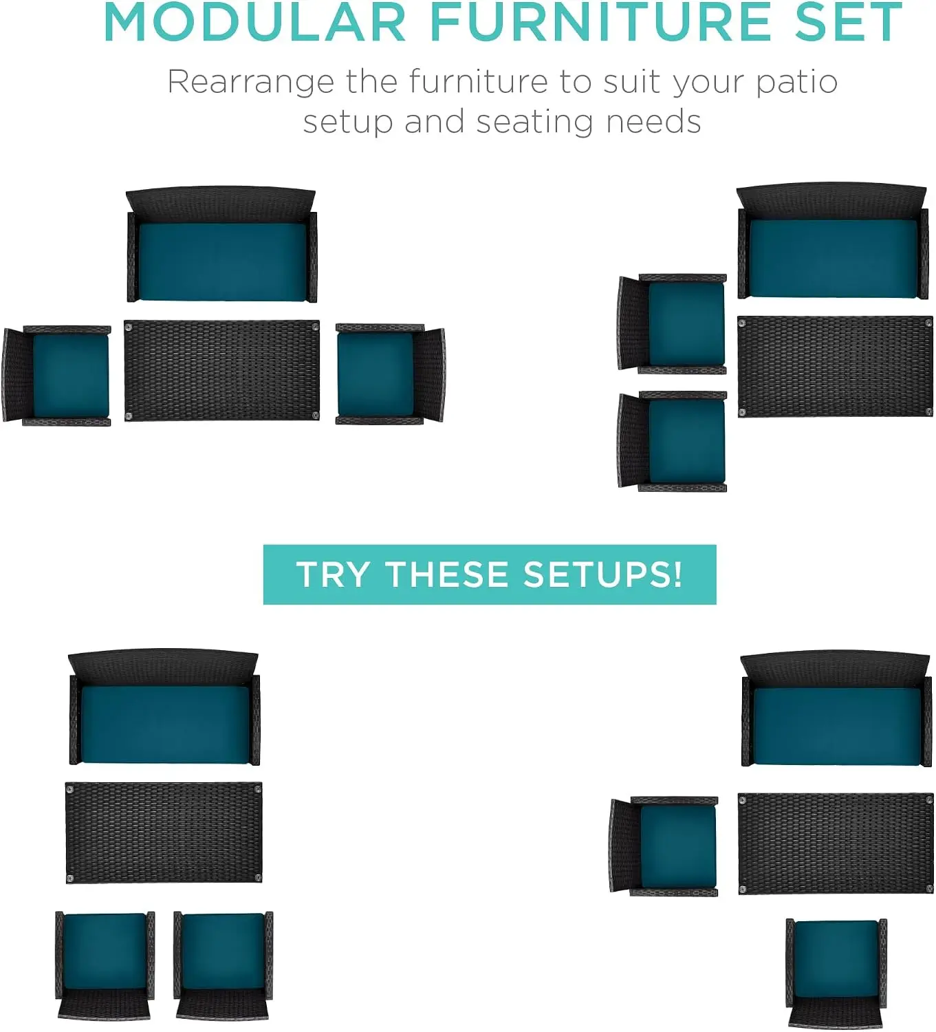 Four Piece Outdoor Wicker Patio Conversation Furniture Set Backyard Coffee Table Seat Cushions Black Peacock