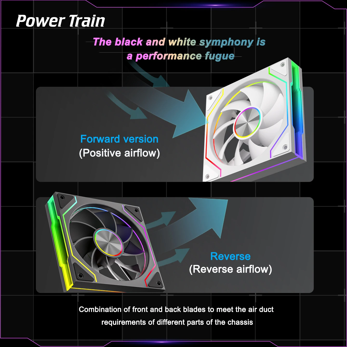 Power Train PRISM 9 PRO 120mm Case Fan ARGB Computer Host Box CPU Cooling Fan 12V Large Air Volume Chassis Fan 4PIN 600-1600RPM