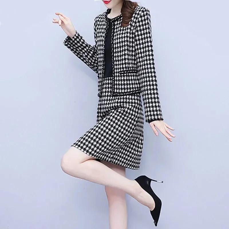 Pop eendelig/pak tweedelige jurk damespak jurk 2025, nieuwe lente herfst en winter verdikking kleine geursets vrouwelijk