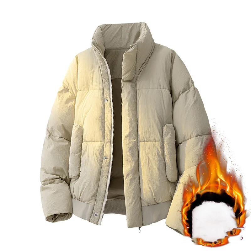 Man Down Jacket Winter Simple Solid Color Stand Collar Male Outerwear Thicken Cold-proof Long Sleeve Loose Versatile Men Coat