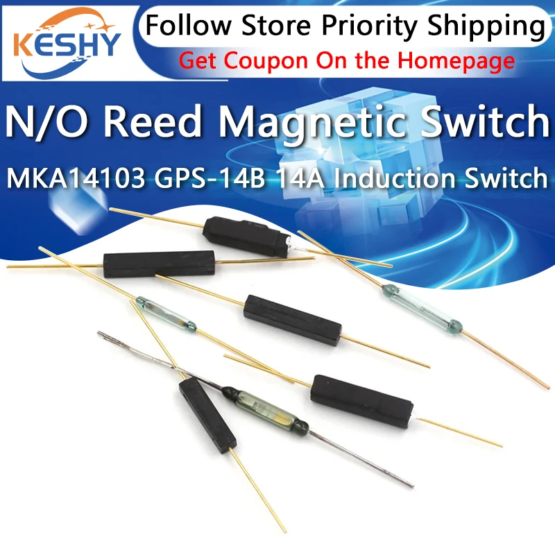 5 PCS N/O Reed Switch Interruptor Magnético 2*14mm Interruptor de Indução Magnética Normalmente Aberto N/C Normalmente Fechado MKA14103 GPS-14B 14A