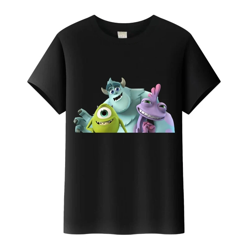 وحوش ديزني الرياضية، INC. طباعة الاطفال تي شيرت الأسرة الصبي الأسود تيز 90s رجل قصير الأكمام بلايز الصيف فتاة بلوزة ملابس حريمي #1